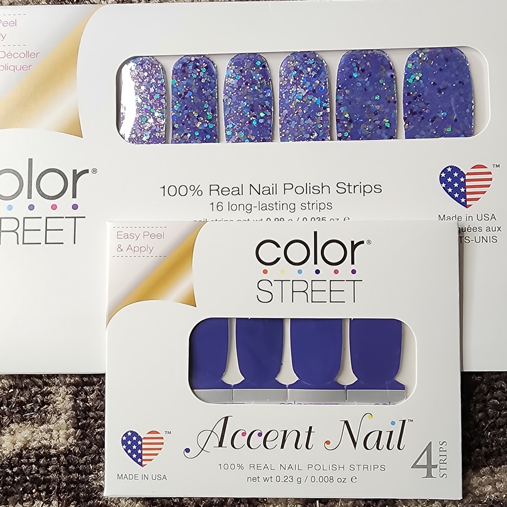 Color Street Blue and Purple Glitter Nail Strips
